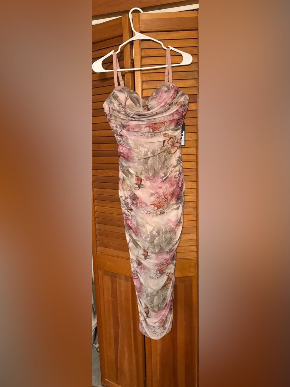 Ruched Floral Midi Dress - Pink Multi